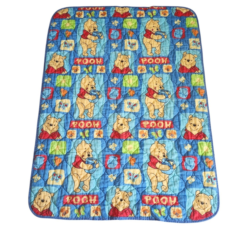 Vintage‎ Disney Winnie the Pooh Quilted Baby Blanket 42x53 Honey Bee Butterfly